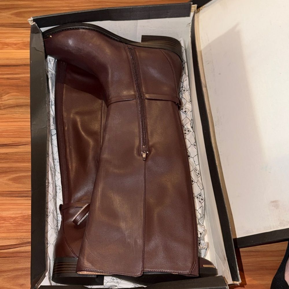 Tall Brown Leather Riding Boots with Side Zip